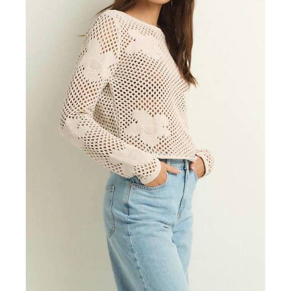 NEW Z SUPPLY blossom floral sweater in natural - Picture 3 of 5